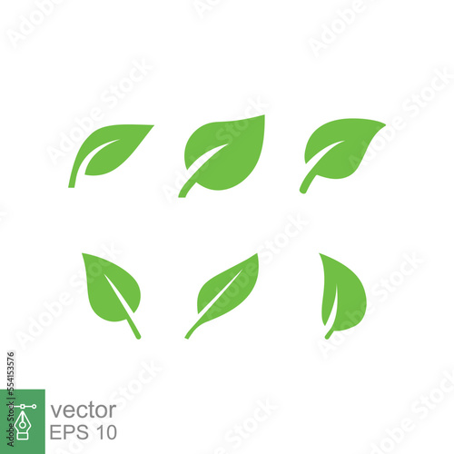 Leaf icon set. Green plant, tree, nature, floral, organic, environment concept collection. Simple flat style. Vector illustration isolated on white background. EPS 10.