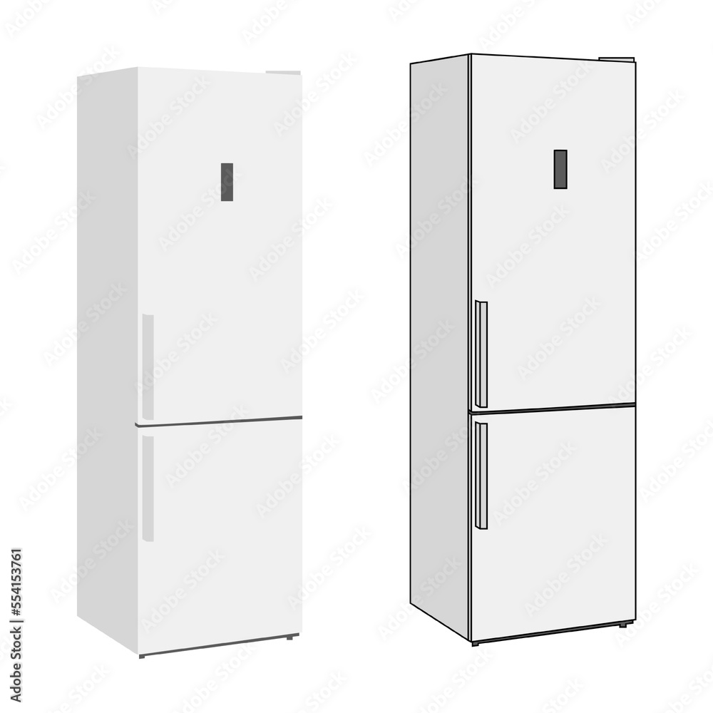 Vector white two-chamber refrigerator on a white background Vector white two-chamber refrigerator on a white background