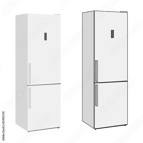 Vector white two-chamber refrigerator on a white background