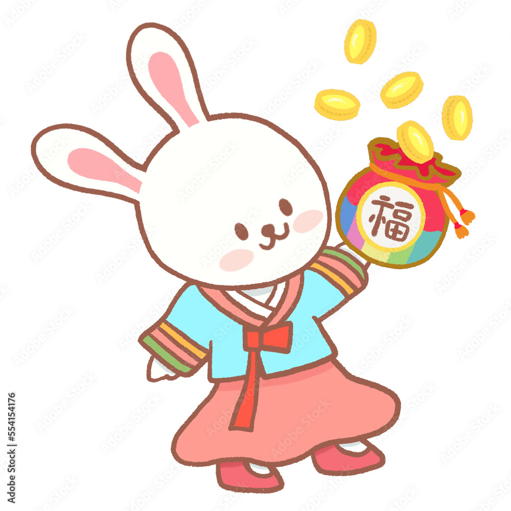 Fototapeta premium female rabbit blessing wealth for new year