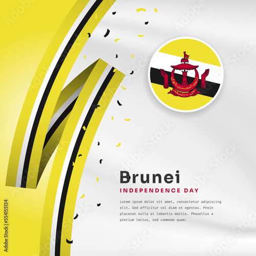 Square Banner illustration of Brunei Darussalam independence day celebration with text space. Waving flag and hands clenched. Vector illustration.