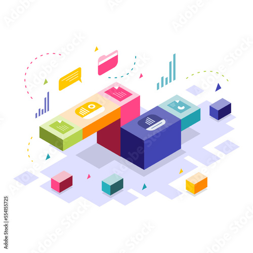 business isometric with computer infographic vector 