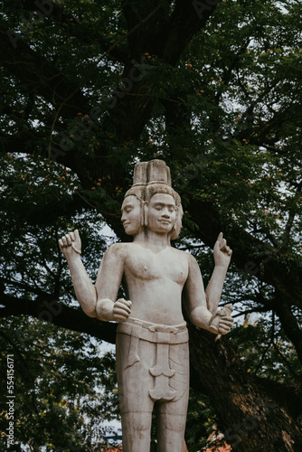 Buddhist statue in Siem Reap, Cambodia in front of trees on the river - culture, beauty, travel
