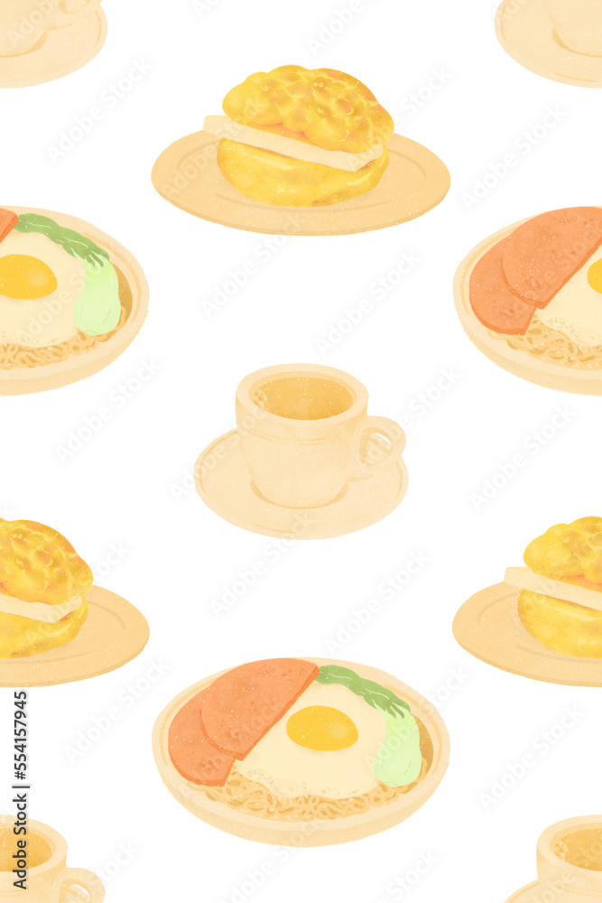 Hong Kong cafe teahouse food icons seamless pattern on transparent background Hong Kong cafe teahouse food icons seamless pattern on transparent background