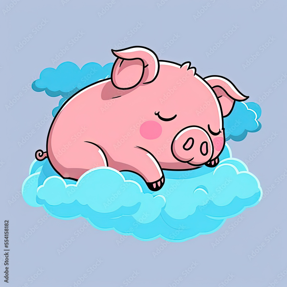Cute Pig Sleep on a Cloud. KAWAII Stylish Comic Stamp. Flat Minimalist Design Art. For UI, WEB, Novel, Game, AD, Poster Cute Pig Sleep on a Cloud. KAWAII Stylish Comic Stamp. Flat Minimalist Design Art. For UI, WEB, Novel, Game, AD, Poster