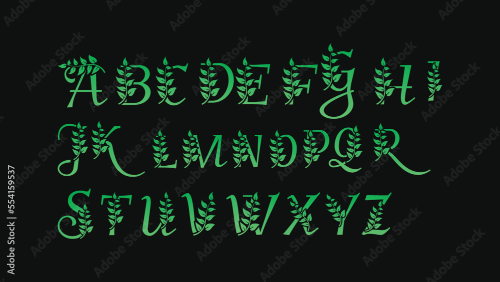 Luxury decorative emerald green letters abc alphabets monogram logo ...
