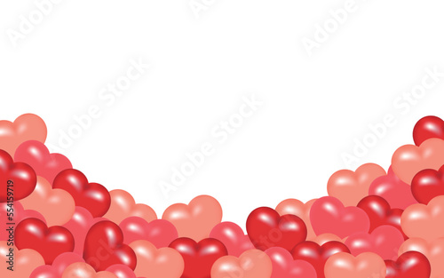 バレンタインイラスト 立体的な沢山のハートの集まり ピンク 赤