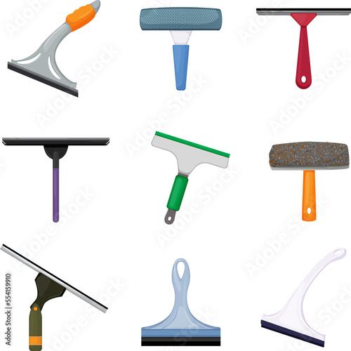 squeegee glass, window cleaner, wipe clean, washer home cartoon icons set vector illustrations photo