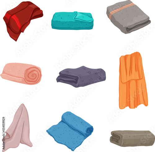 towel white, bath cloth, bathroom cotton, kitchen fabric, soft beach mockup cartoon icons set vector illustrations photo