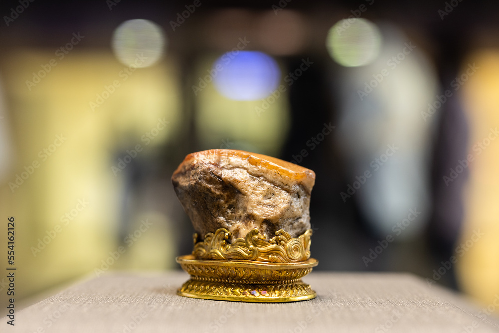Meat shaped jasper stone carved into the shape of a Dongpo pork in National Palace Museum in Taipei Taiwan - obrazy, fototapety, plakaty 