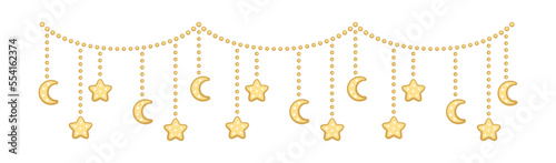Moon and stars lights dangling bunting garland doodle illustration