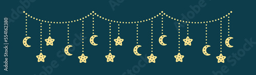 Moon and stars lights dangling bunting garland illustration