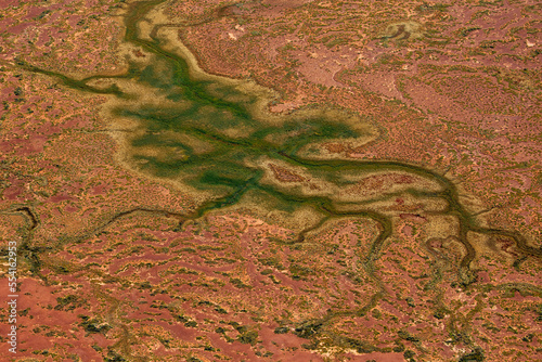 Abstract Aerial Photography Kati Thanda - Lake Eyre following heavy rain, South Australia, Australia. 