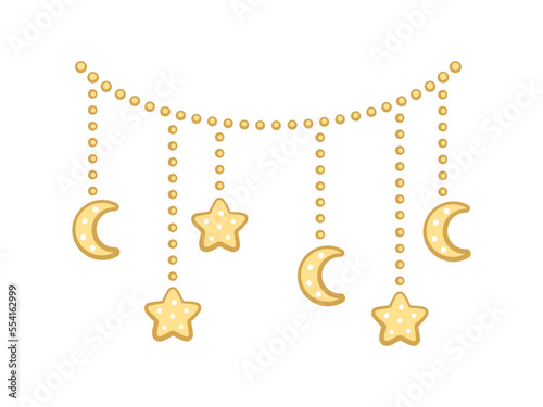 Moon and stars lights dangling bunting garland doodle illustration