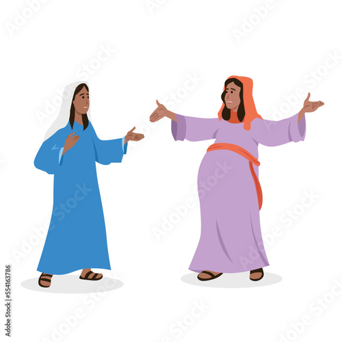 Mary Visits Elizabeth John the Baptist Leaps In Joy. Flat vector illustration isolated on white background