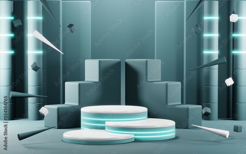 3D render of Podium background in blue tones for displaying cream products. cosmetics 3D render of Podium background in blue tones for displaying cream products. cosmetics