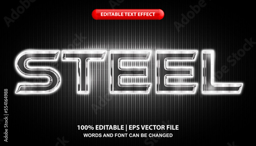 Steel editable text effect template, silver glowing neon light efffect font style photo