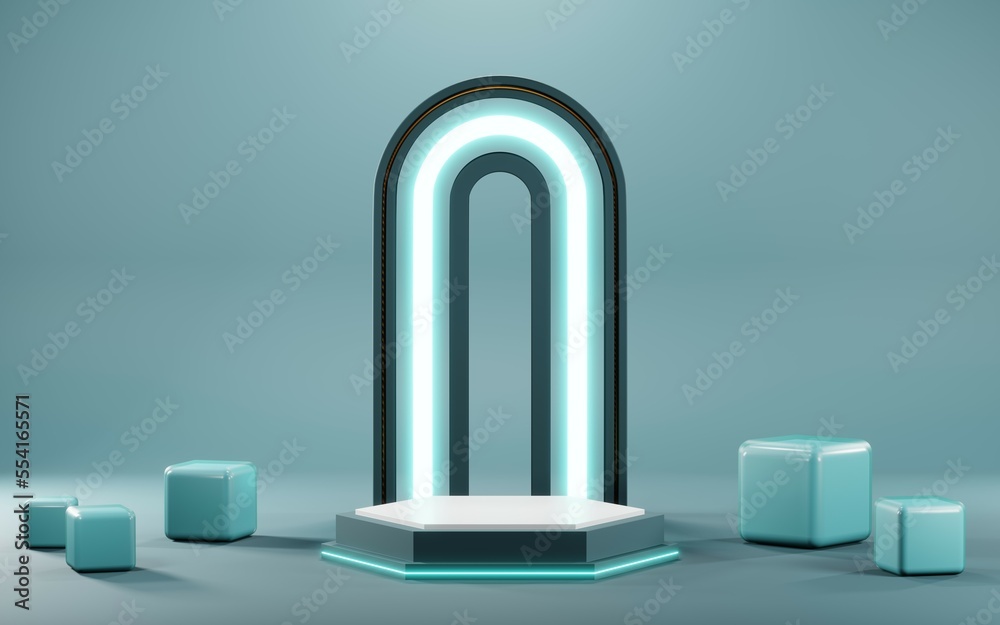 3D render of Podium background in blue tones for displaying cream products. cosmetics 3D render of Podium background in blue tones for displaying cream products. cosmetics
