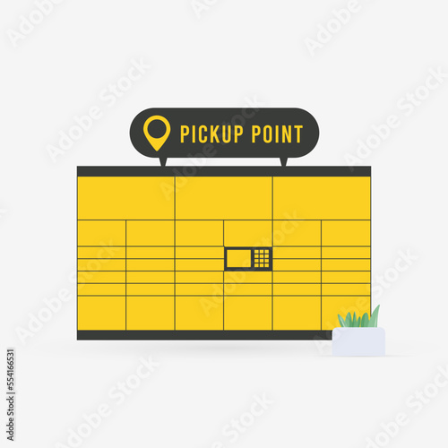 Parcel locker thin line icon. Yellow self-service terminal with locked cells with parcels. Flat vector illustration isolated on white background