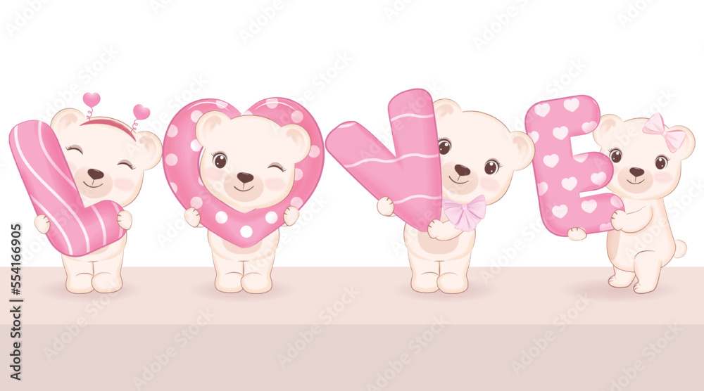 Cute Teddy Bear with alphabet love, valentine's day concept