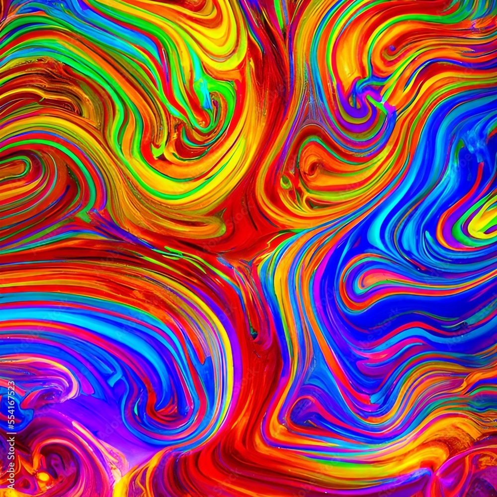 Colorful abstract background paint splash, vibrant modern fluid art texture, psychedelic swirl. Generative AI