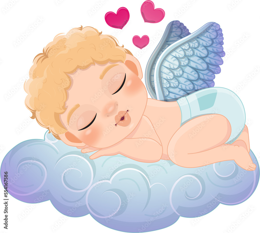 Happy valentine s day with Cupid sleeping on a cloud cartoon character Happy valentine s day with Cupid sleeping on a cloud cartoon character