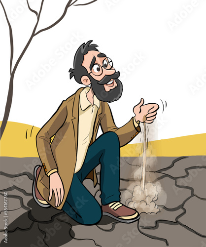 Natural Disasters. The ground is cracked by the drought and the sun is hot.desertification vector illustration.