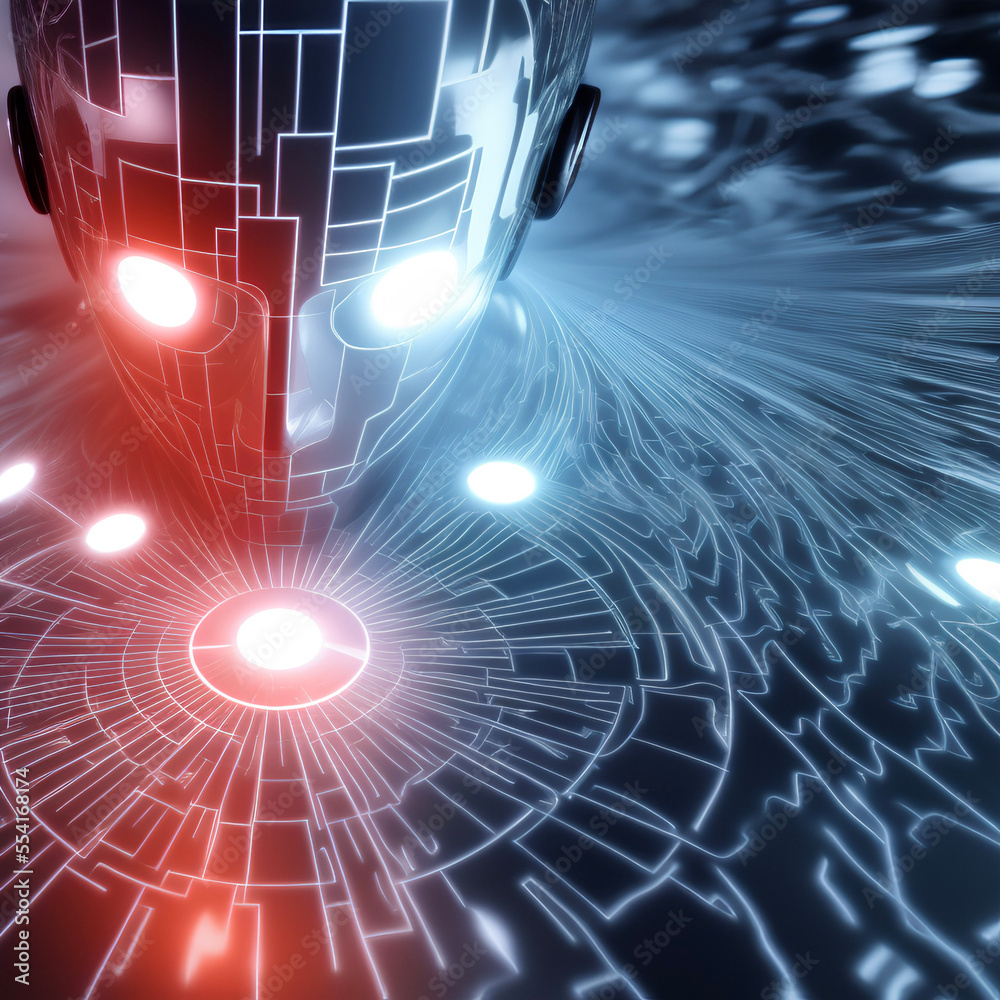 Obraz premium Artificial Intelligence, AI, network, future, holographic, light, blue, created with Generative AI