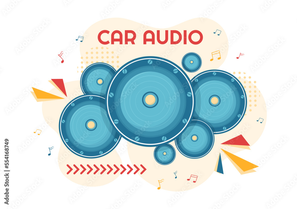 Car Audio with Loud Speakers, Sound System or Music Automobile in Flat