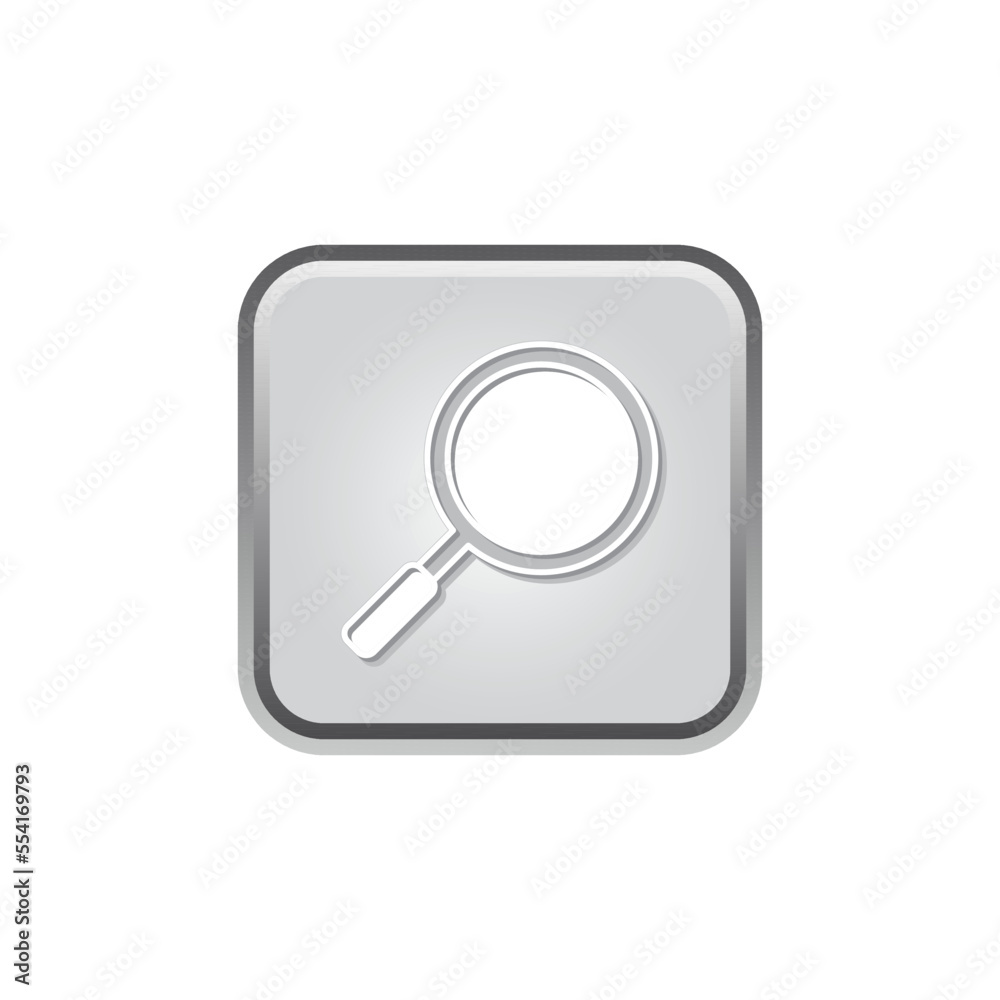 Search Symbol Icon For Financial Business or Target Market, Silver Color Minimalist Graphic Design.