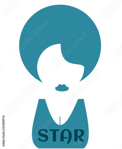 Glamorous woman with blue hair and star shirt