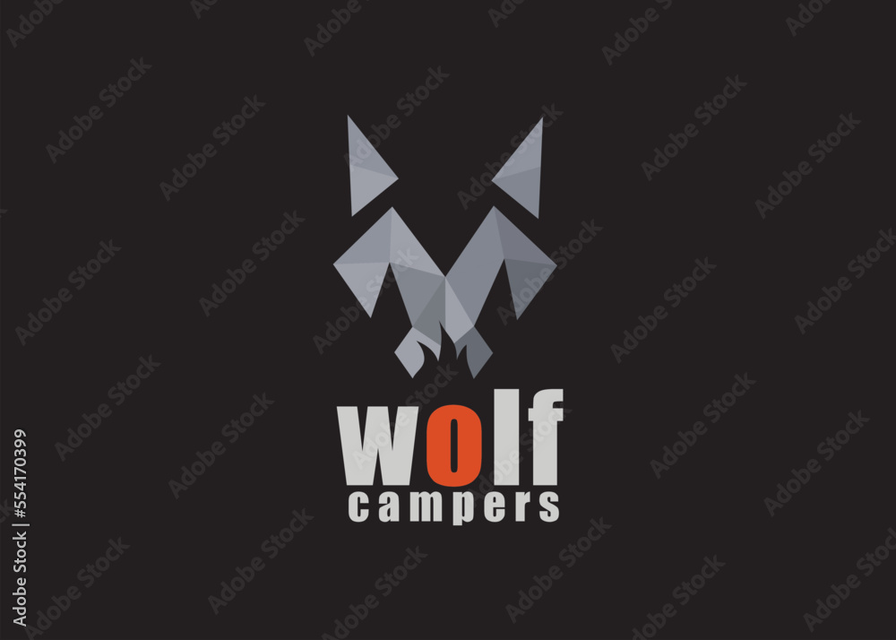 Obraz premium wolf fox mountain camping ground logo design