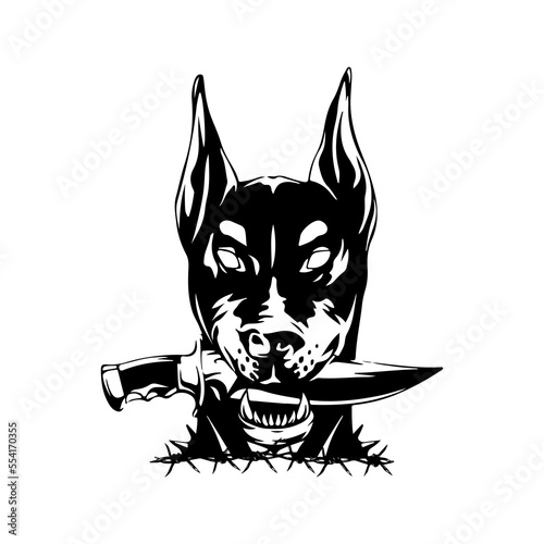 vector illustration of a dog biting a knife