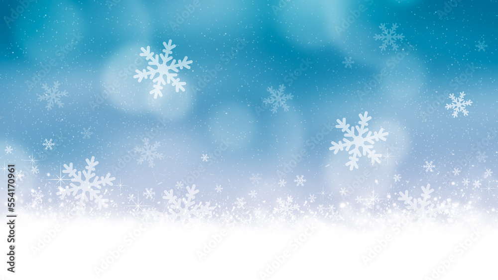 Winter background with decorative snowflakes in different size and snow.