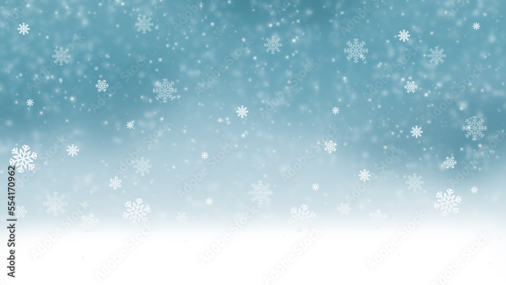  Winter background of sky with falling snowflakes.