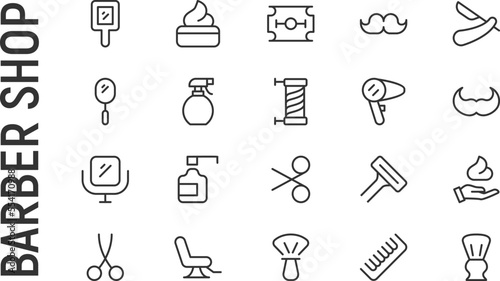 Vector set of barber shop thin line icons.