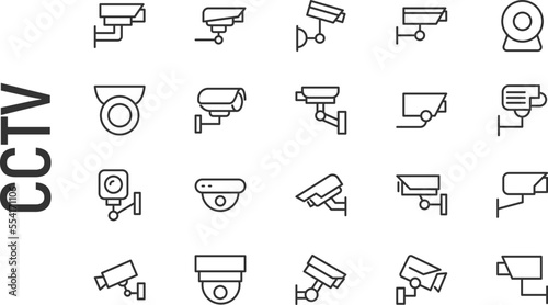 Vector set of cctv thin line icons.