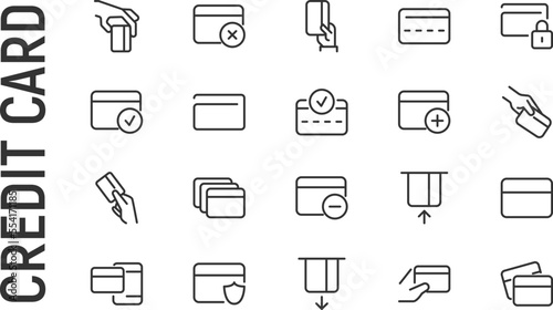 Set of simple credit card line icons.