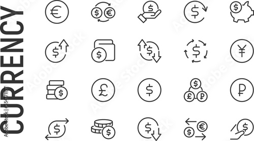 Vector set of currency thin line icons.