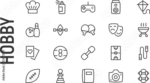 Vector set of hobby thin line icons.