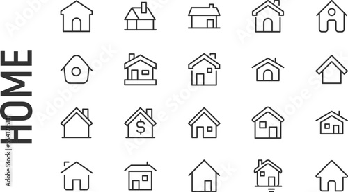 Vector set of home thin line icons.