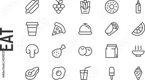 Vector set of eat thin line icons.
