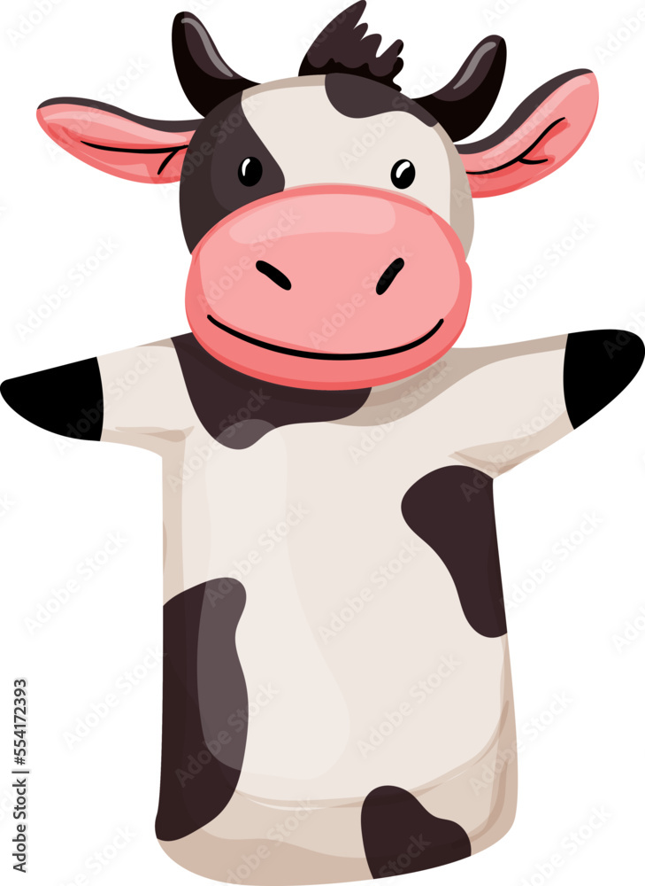 cow hand puppet cartoon. cow hand toy puppet sign. isolated symbol vector illustration cow hand puppet cartoon. cow hand toy puppet sign. isolated symbol vector illustration