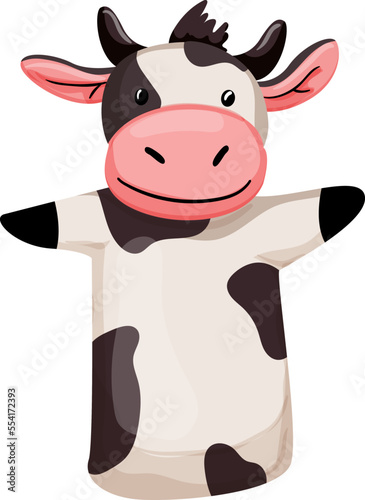 cow hand puppet cartoon. cow hand toy puppet sign. isolated symbol vector illustration