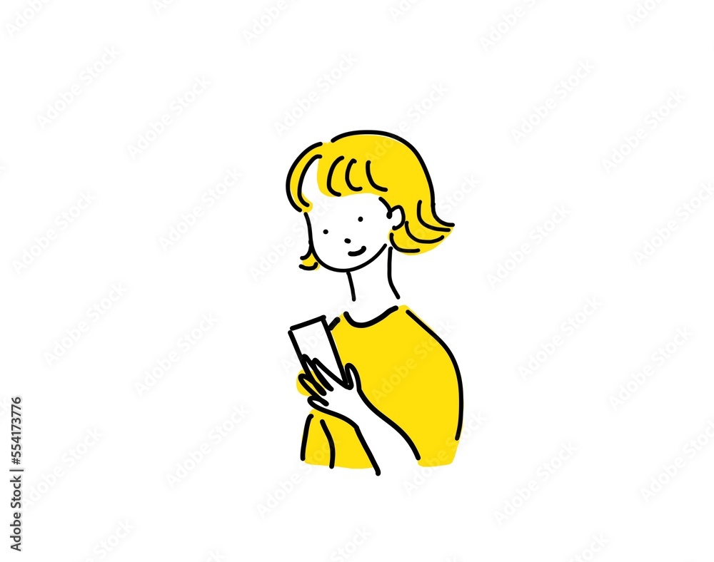 スマホ　携帯電話を見る女性上半身