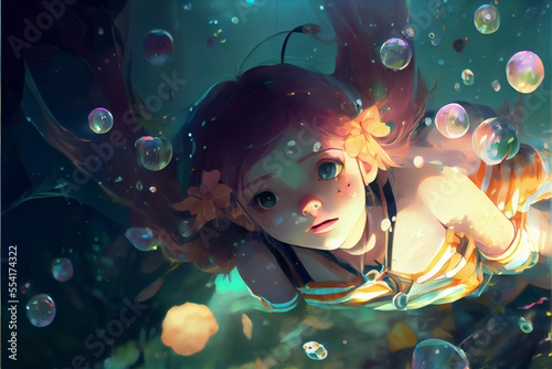 girl with bubbles under oceaan © Suranjit