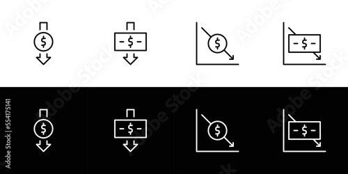Recession icon set. Flat design icon collection isolated on black and white background.