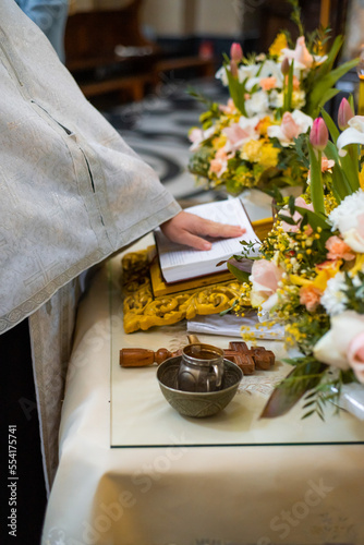 Christening in the church. Christening details.