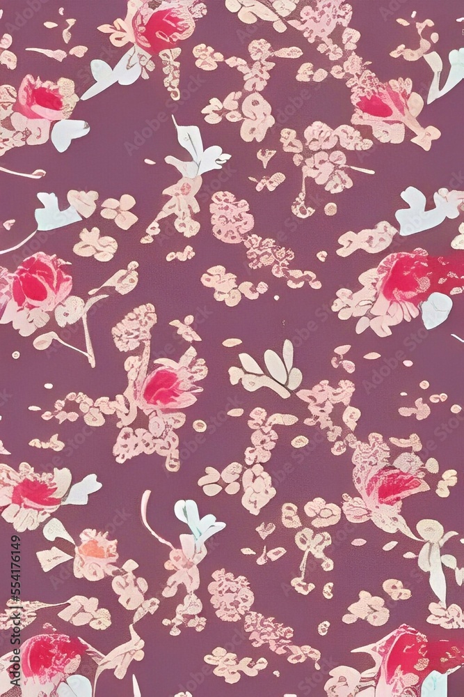 Floral patterns with muted, elegant red background Floral patterns with muted, elegant red background