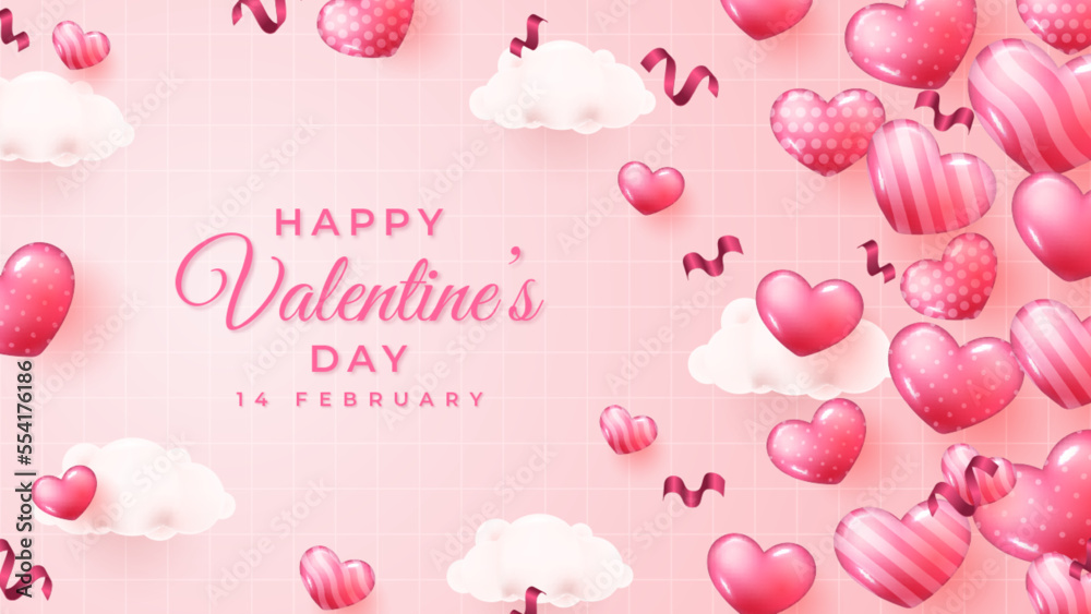 Happy Valentine's day banner template with hearts Premium Vector